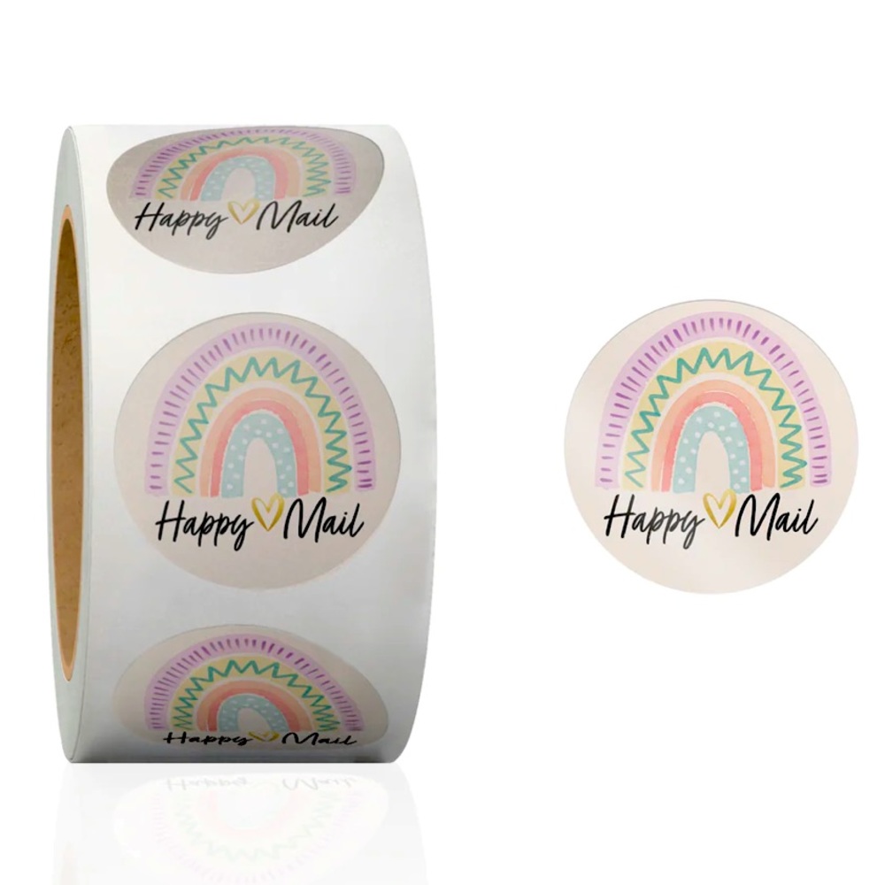 50 Designer HAPPY MAIL stickers- Boho Rainbow